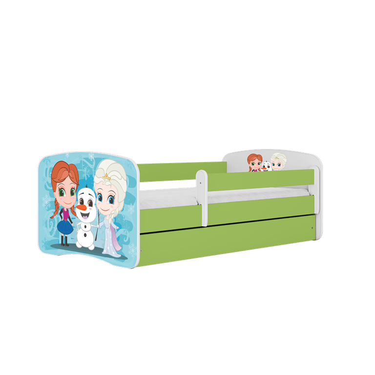 Pat din pal, cu 1 sertar, pentru copii, Frozen Land III Verde / Alb