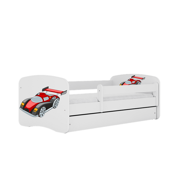 Pat din pal, cu 1 sertar, pentru copii, Racing Car III Alb