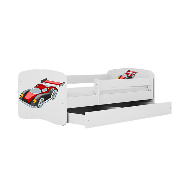 Pat din pal, cu 1 sertar, pentru copii, Racing Car III Alb (6)