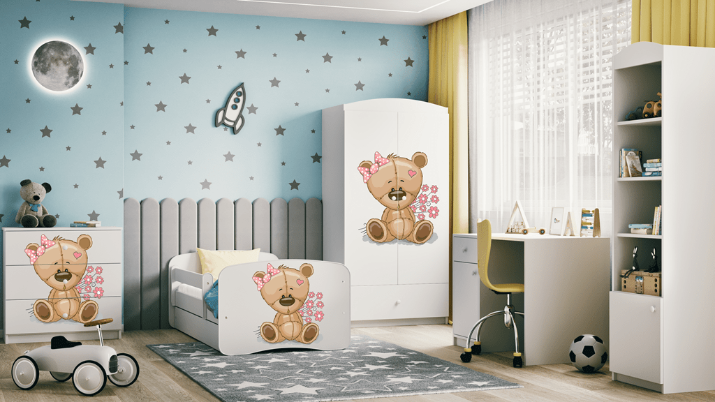 Pat din pal pentru copii, Teddybear Flowers II Alb (8)