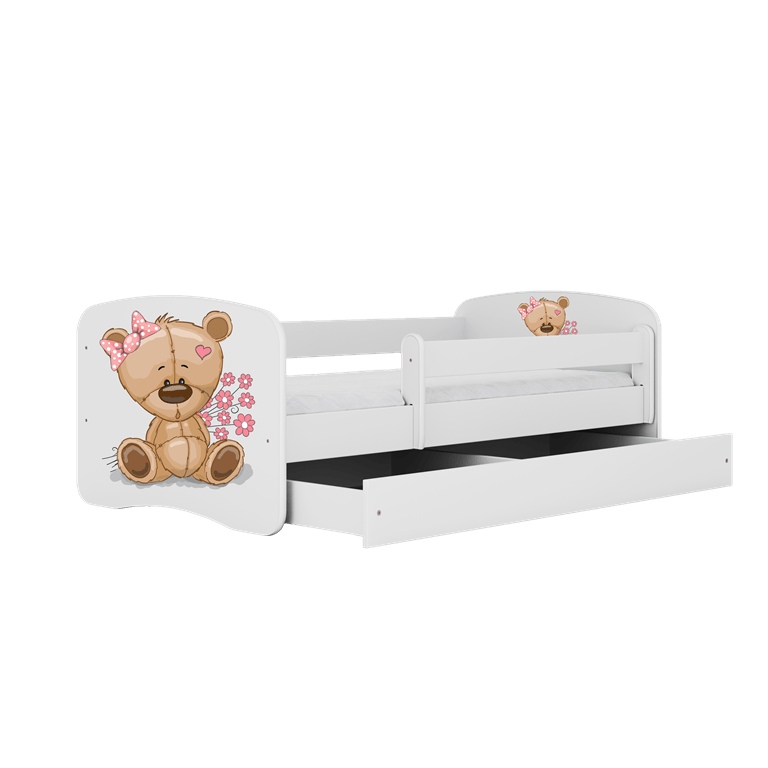Pat din pal, cu 1 sertar, pentru copii, Teddybear Flowers IV Alb (1)