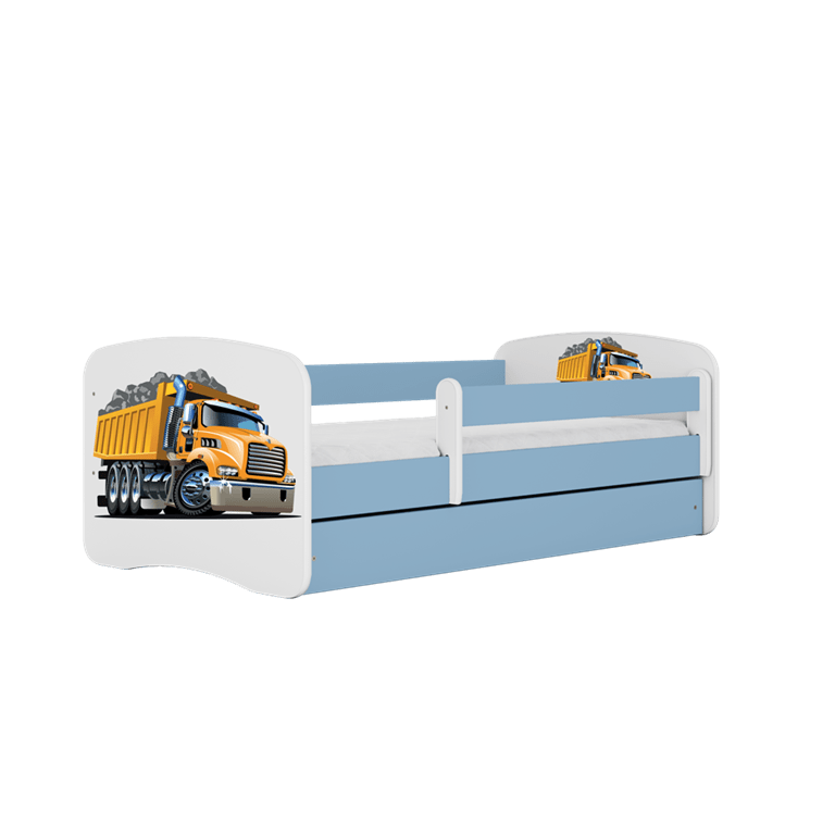 Pat din pal, cu 1 sertar, pentru copii, Truck IV Albastru / Alb