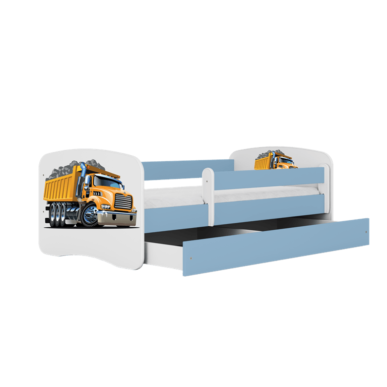 Pat din pal, cu 1 sertar, pentru copii, Truck III Albastru / Alb (2)