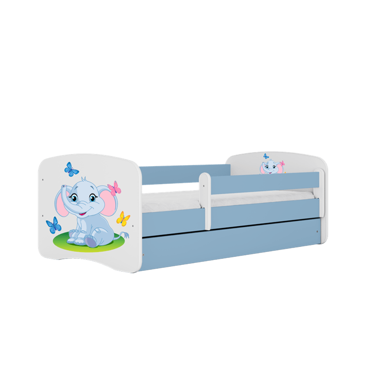 Pat din pal, cu 1 sertar, pentru copii, Baby Elephant III Albastru / Alb