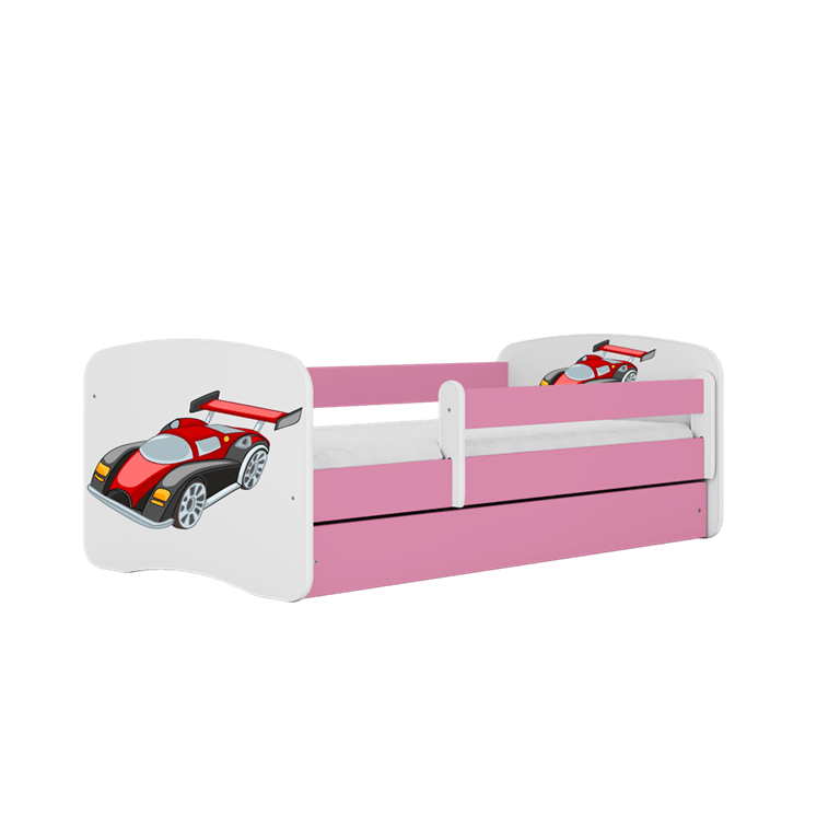 Pat din pal, cu 1 sertar, pentru copii, Racing Car III Roz / Alb