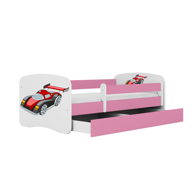 Pat din pal, cu 1 sertar, pentru copii, Racing Car III Roz / Alb (3)