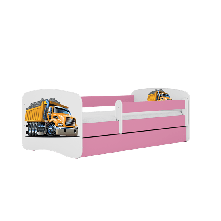 Pat din pal, cu 1 sertar, pentru copii, Truck III Roz / Alb