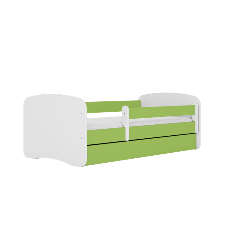 Pat din pal, cu 1 sertar, pentru copii, Simple IV Verde / Alb