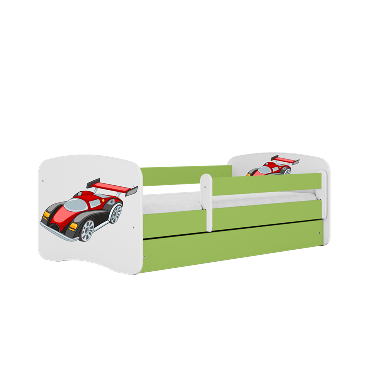 Pat din pal, cu 1 sertar, pentru copii, Racing Car III Verde / Alb