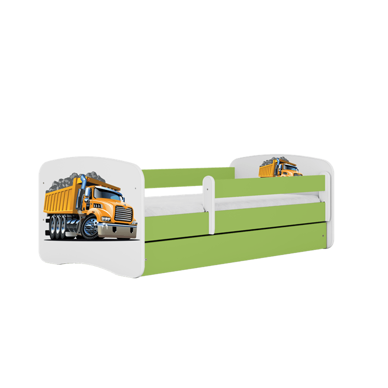 Pat din pal, cu 1 sertar, pentru copii, Truck IV Verde / Alb