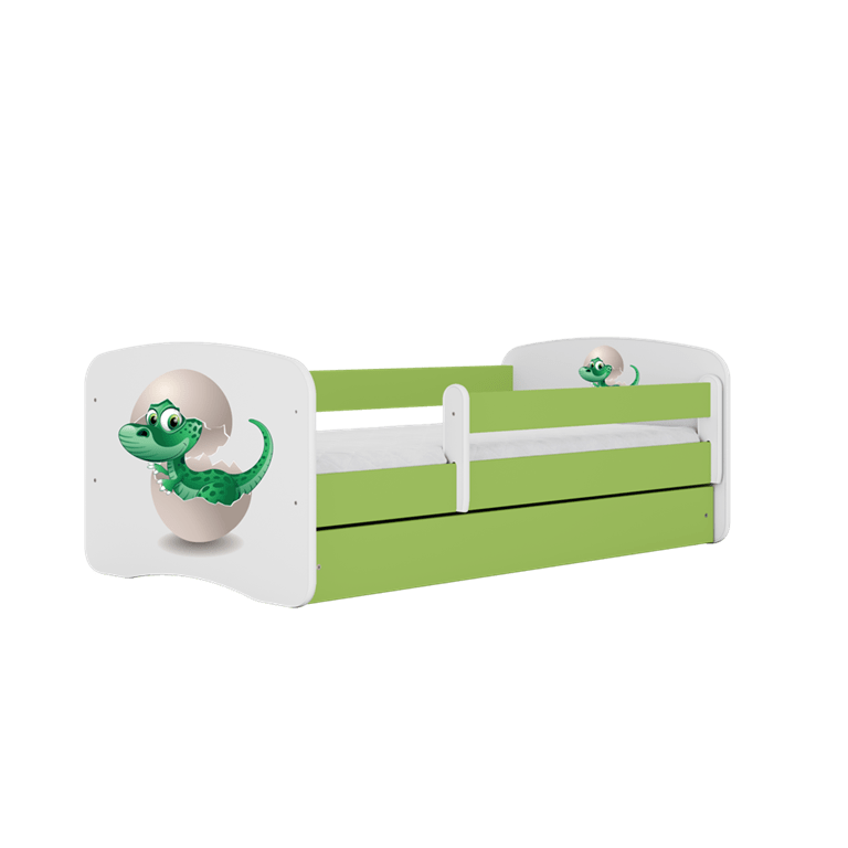 Pat din pal, cu 1 sertar, pentru copii, Baby Dino III Verde / Alb