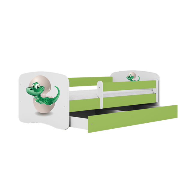Pat din pal, cu 1 sertar, pentru copii, Baby Dino III Verde / Alb (3)