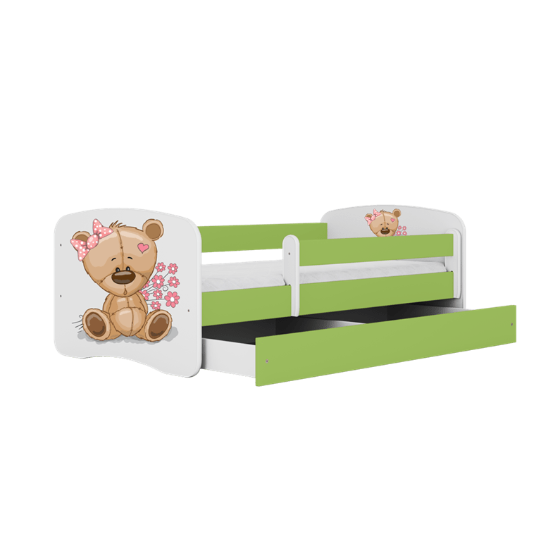 Pat din pal, cu 1 sertar, pentru copii, Teddybear Flowers IV Verde / Alb (3)