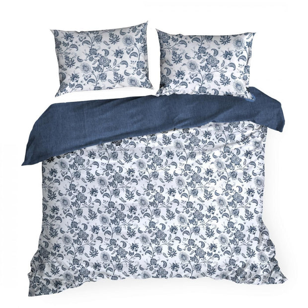 Lenjerie de pat din bumbac, Palermo 2 Alb / Albastru & ERFRNY-BEDLINEN-PALERMO-2-WHITE-BLUE