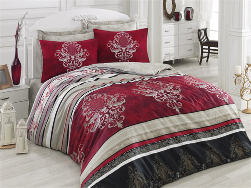 Lenjerie de pat din bumbac Satinat Azra Claret Multicolor, 200 x 220 cm