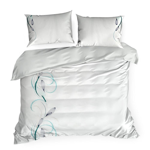 Lenjerie de pat din bumbac Satinat, Haft 1 Alb / Verde Mint & ERFRNY-BEDLINEN-HAFT-1-WHITE-MINT