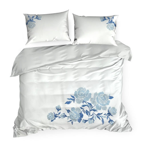 Lenjerie de pat din bumbac Satinat, Haft 3 Alb / Argintiu & ERFRNY-BEDLINEN-HAFT-3-WHITE-SILVER