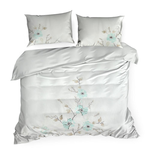 Lenjerie de pat din bumbac Satinat, Haft 6 Alb / Verde Mint & ERFRNY-BEDLINEN-HAFT-6-WHITE-MINT