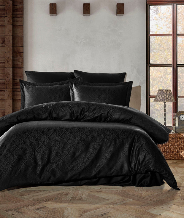 Lenjerie de pat din bumbac Satinat Harley Negru, 200 x 220 cm