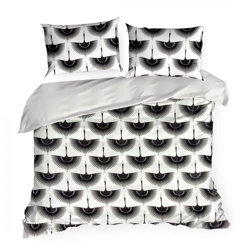 Lenjerie de pat din bumbac Satinat, Maja Alb / Negru & ERFRNY-BEDLINEN-MAJA-WHITE-BLACK