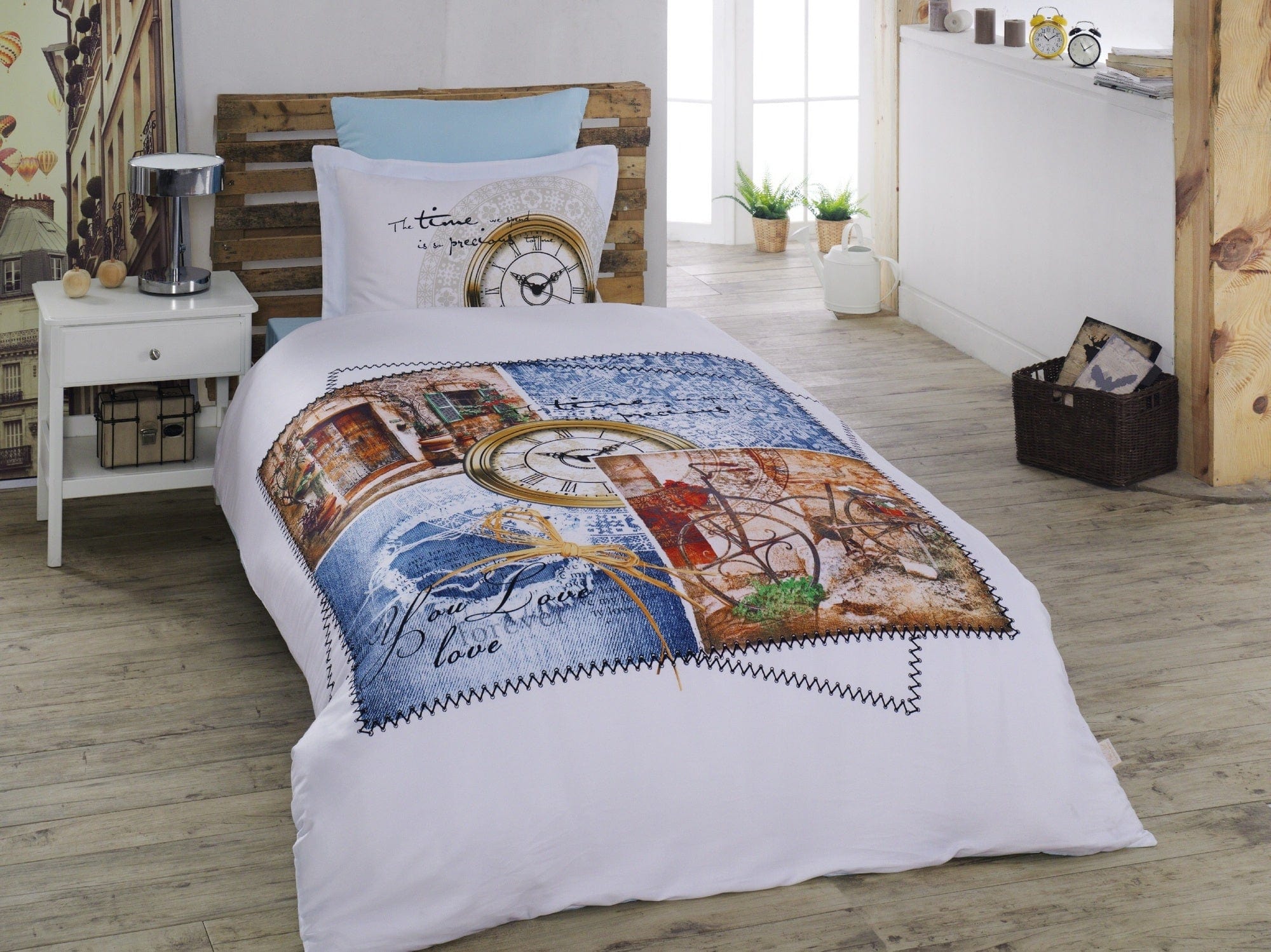 Lenjerie de pat din bumbac Satinat Marine Multicolor, 160 x 220 cm