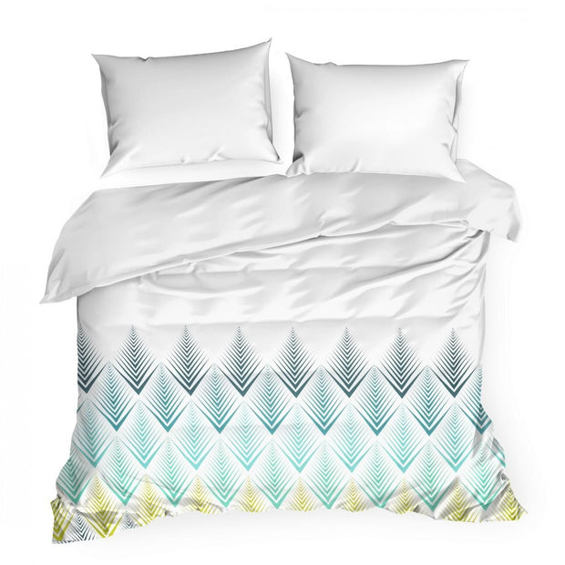 Lenjerie de pat din bumbac Satinat, Shelly Alb / Verde & ERFRNY-BEDLINEN-SHELLY-WHITE-GREEN