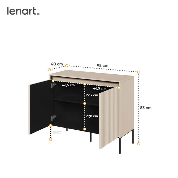 Comoda din MDF si metal, cu 2 usi si LED inclus, Trend TR-02 V2 Bej / Negru, l98xA40xH83 cm (3)