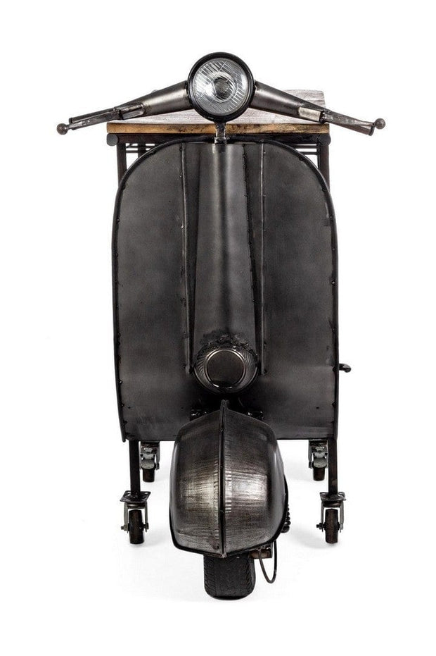 Masa de bar din lemn de mango si metal, cu suport sticle si pahare lemn de mango si metal, Vespa Replica Natural / Negru, L183xl43xH105 cm (4)