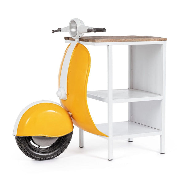 Masa de bar din lemn de mango si metal, Vespa Natural / Alb / Galben, L104xl94xH65 cm