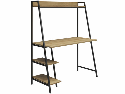 Dorel Home Masa de birou cu etajera, din MDF si metal, Bushwick Natural / Negru, L111xl51xH137 cm