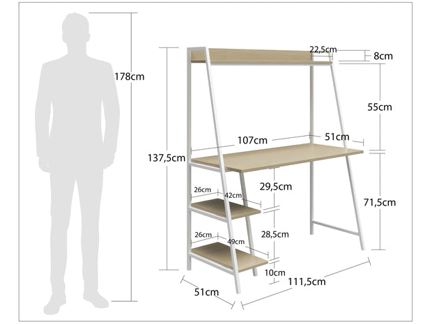 Dorel Home Masa de birou cu etajera, din MDF si metal, Bushwick Negru, L111xl51xH137 cm