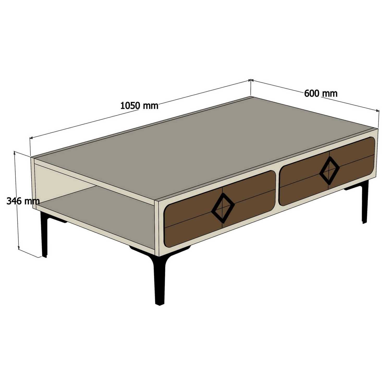 Masa de cafea din lemn si metal, Samba Nuc / Negru, L105xl60xH34,6 cm (3)