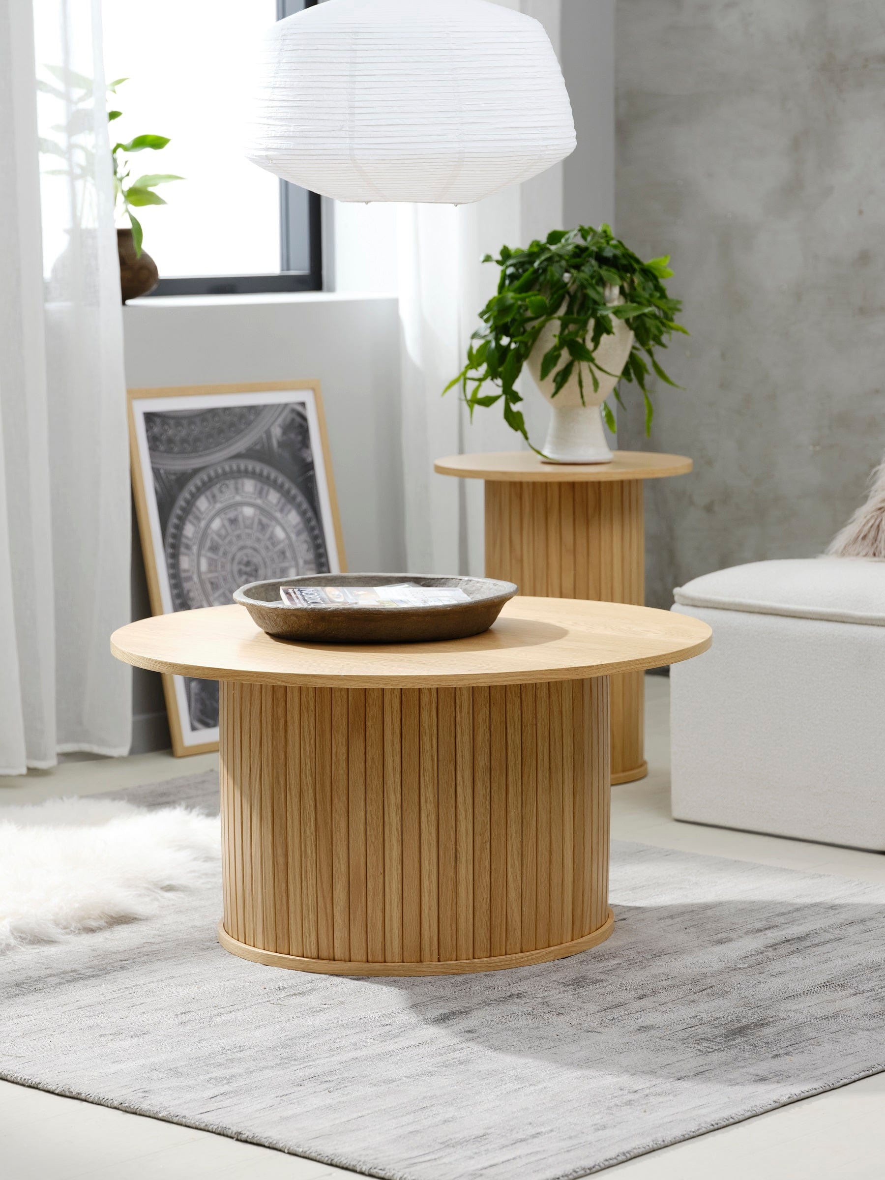 Unique Furniture A/S Masa de cafea din MDF si furnir, Nola Stejar / Natural, Ø90xH45 cm