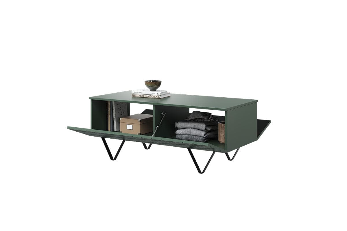 Masa de cafea din pal, MDF si metal, cu 2 usi, Scalia 120-2K Verde / Negru, L120xl55xH48 cm (5)