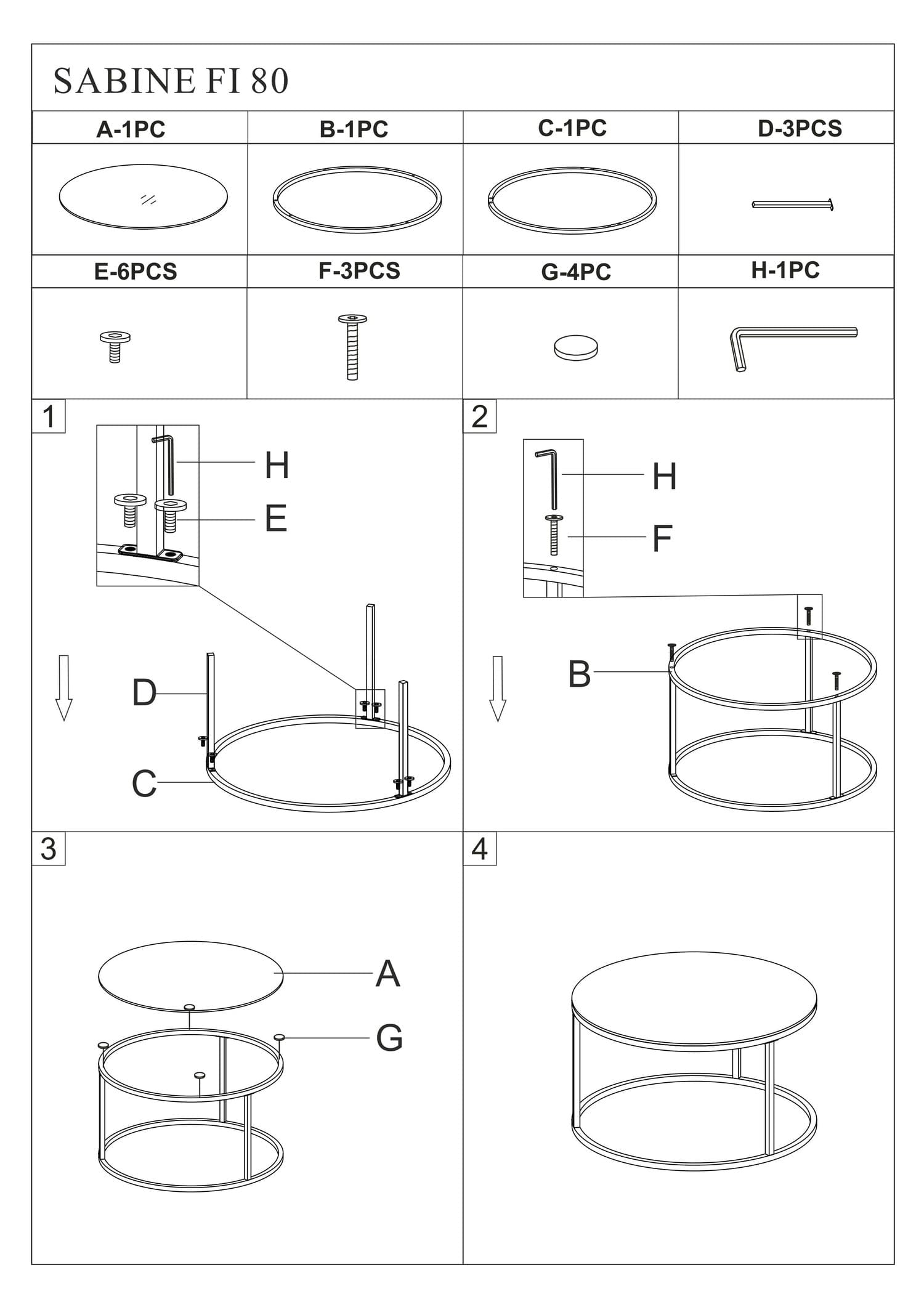 Masa de cafea din stical si metal, Sabra Negru / Auriu, Ø80xH45 cm (1)