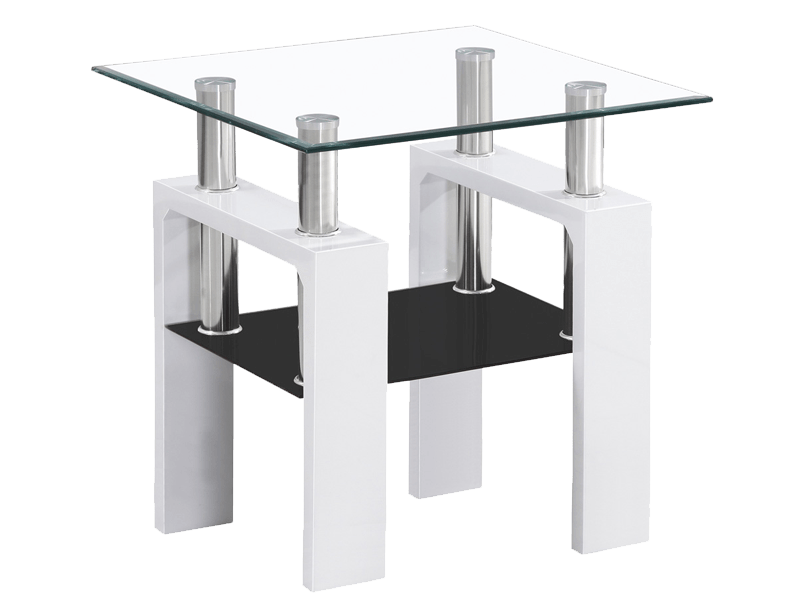 Masa de cafea din sticla si MDF, Lisa D Transparent / Alb, L60xl60xH55 cm