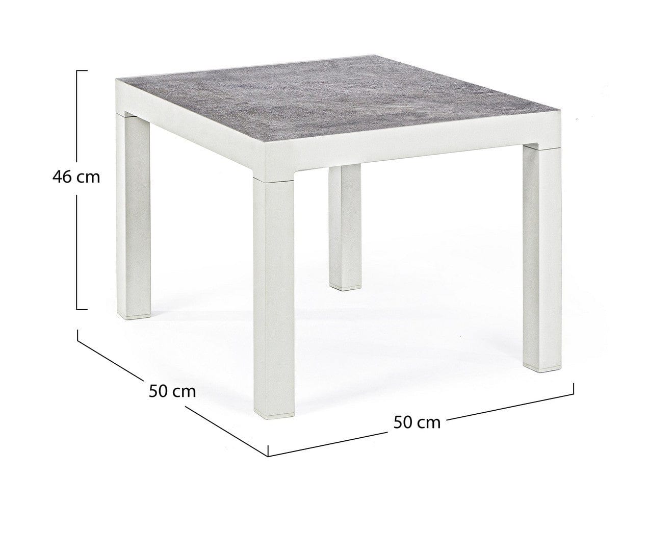 Masa de cafea pentru gradina / terasa din aluminiu si ceramica, Kledi Alb / Gri, L50xl50xH46 cm (2)