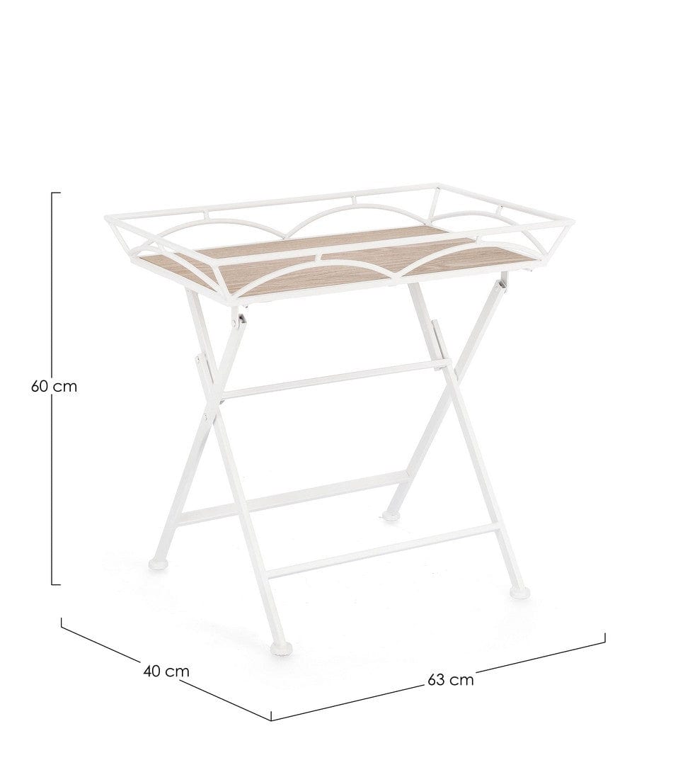 Masa de cafea pliabila de gradina / terasa, din metal si MDF, Guenda Alb, L63xl40xH60 cm (1)