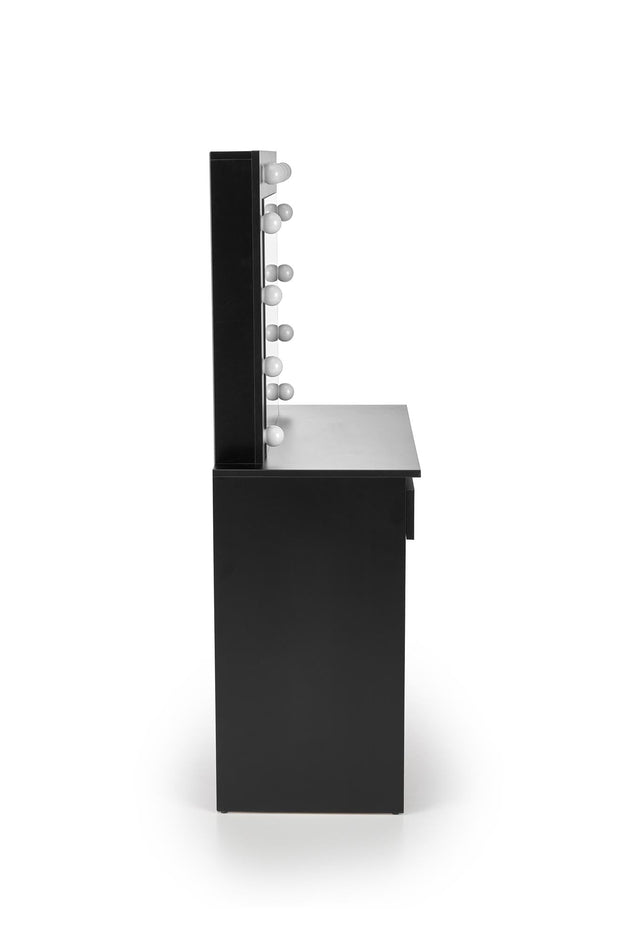 Masa de machiaj din pal cu oglinda, 2 sertare si LED inclus, Hollywood Negru, L94xl43xH140 cm (4)