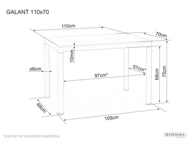 Masa din sticla si metal, Galant Alb, L110xl70xH75 cm (1)