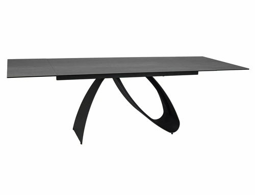 Masa extensibila din sticla, ceramica si metal, Diuna Pietra Di Savoia Gri Deschis / Negru, L160-240xl90xH76 cm