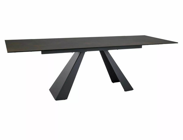 Masa extensibila din sticla, ceramica si metal, Salvadore Ossido Bruno Maro / Negru, L160-240xl90xH77 cm