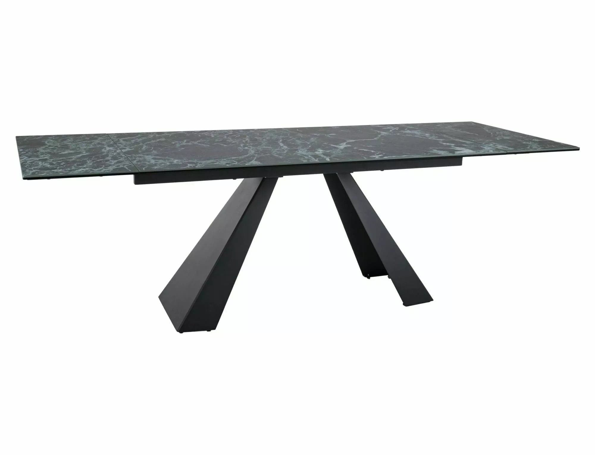 Masa extensibila din sticla, ceramica si metal, Salvadore Verde Alpi Turcoaz / Negru, L160-240xl90xH77 cm