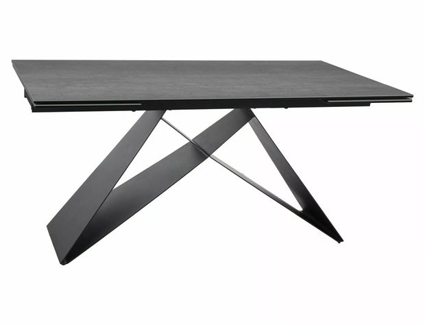 Masa extensibila din sticla, ceramica si metal, Westin Pietra Di Savoia Gri / Negru, L160-240xl90xH77 cm (1)