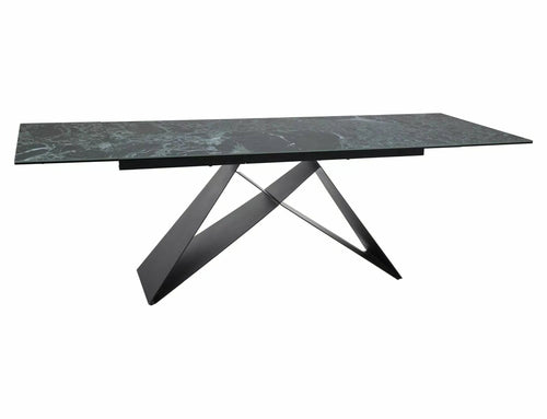 Masa extensibila din sticla, ceramica si metal, Westin Verde Alpi Turcoaz / Negru, L160-240xl90xH77 cm