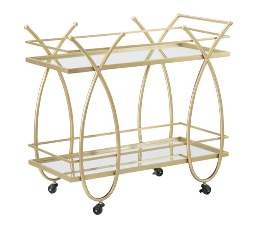 Masa minibar mobila din metal si sticla Ribbon Auriu, L80xl40xH75 cm