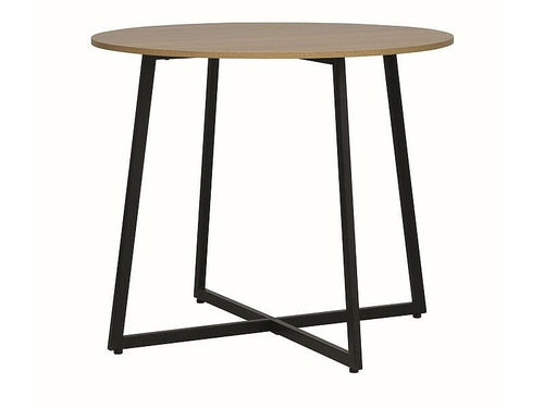 Masa rotunda din pal si metal, Luna Stejar / Negru, Ø90xH76 cm