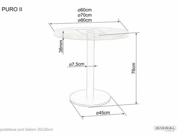 Masa rotunda din pal si metal, Puro II Stejar / Negru, Ø60xH76 cm (1)