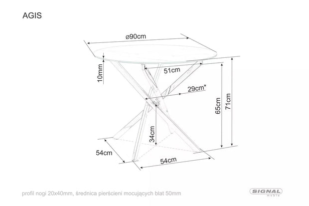 Masa rotunda din sticla si metal, Agis Alb / Crom, Ø90xH71 cm (1)