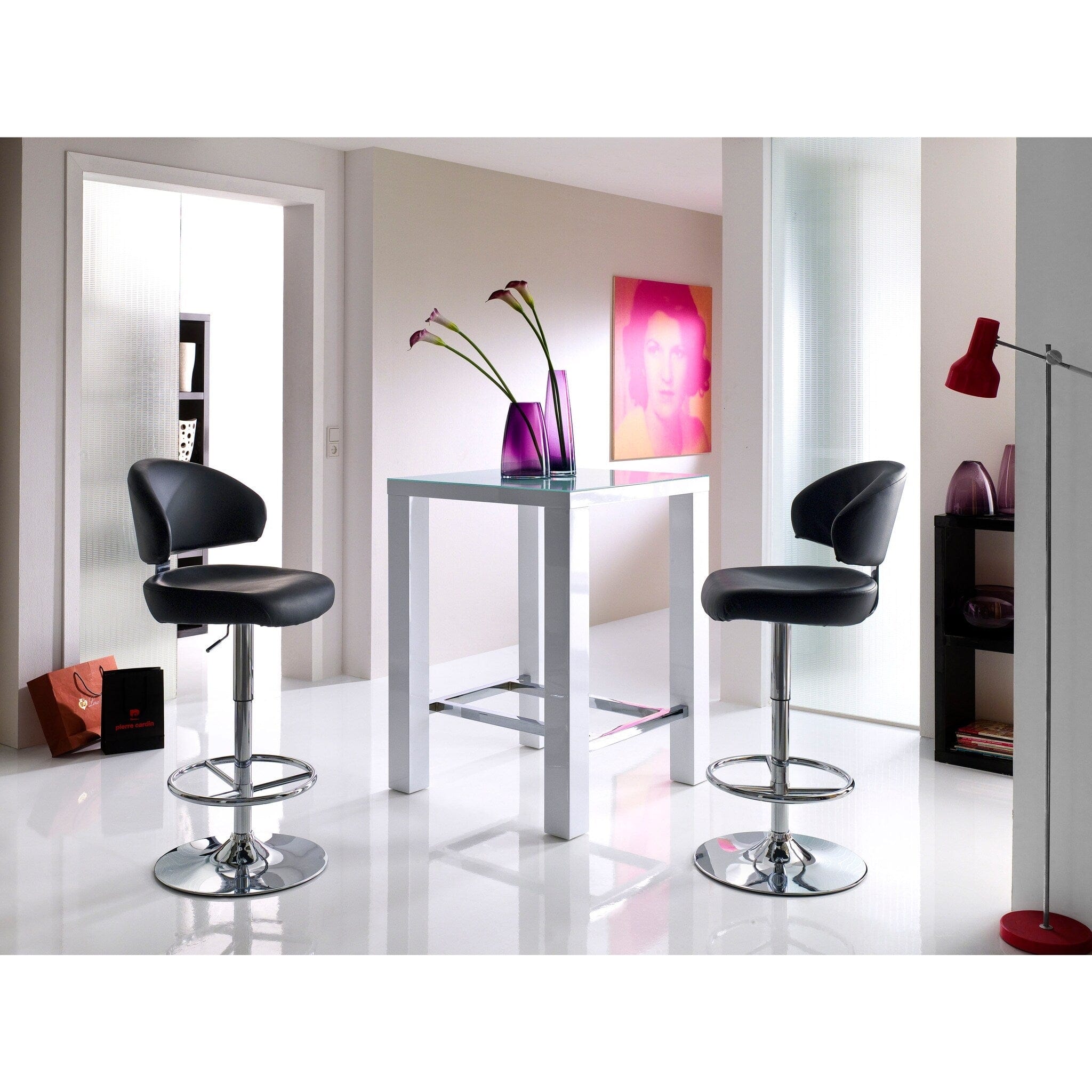 MCA Furniture Masa de bar din MDF si sticla, Jam Square Alb, L80xl80xH107 cm